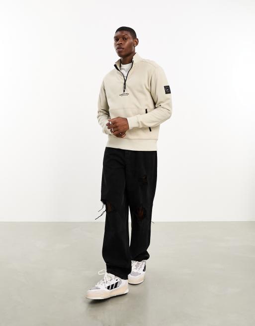 Marshall Artist – Siren – Beige sweatshirt med halvlång dragkedja, 4 av 4
