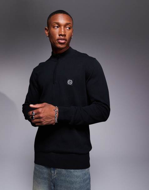 Marshall Artist siren knitted 1/4 zip jumper in black  - view 1