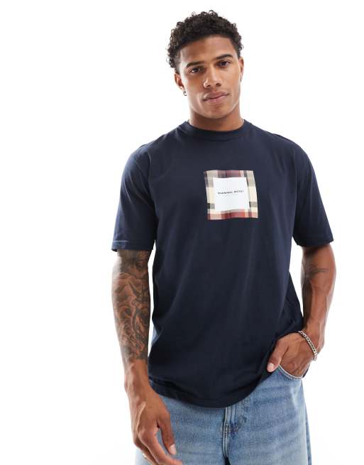 Marshall Artist – T-Shirt in Marineblau mit kariertem Box-Logo 
