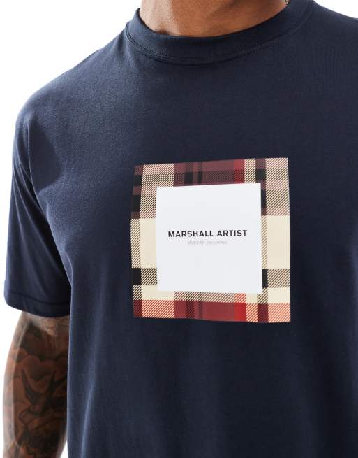 Marshall Artist – T-Shirt in Marineblau mit kariertem Box-Logo , 3 von 4