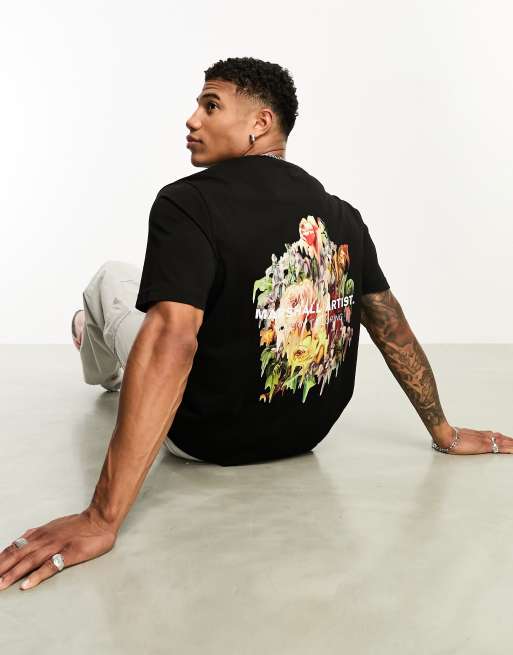 Marshall Artist - T-shirt met acid bloemenprint op de achterkant in zwart