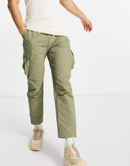 Women Solid Green High-Rise Waist Six-Pocket Cotton Regular Cargo