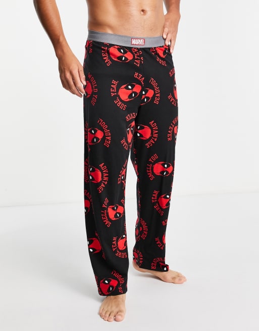 Marvel Deadpool slogan heads lounge pant in black 