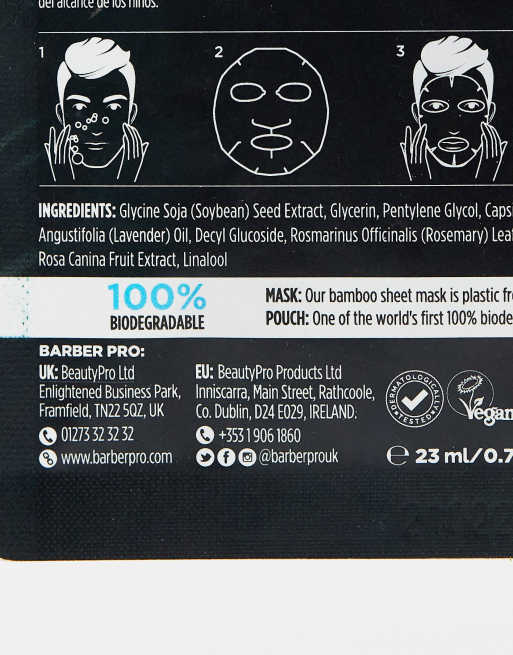 Mascarilla de lámina hidratante con ácido hialurónico de Barber Pro, 2 de 4