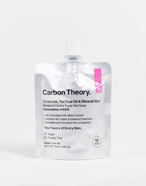 Mascarilla facial húmeda antiacné con carbón, aceite de árbol del té y barro mineral de 50 ml de Carbon Theory