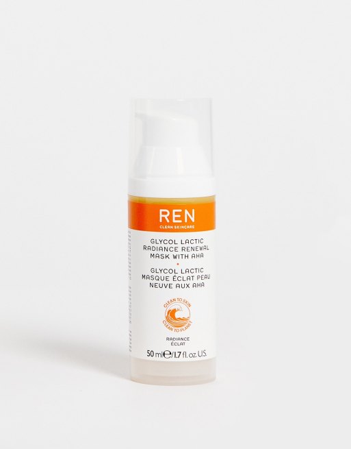 Mascarilla renovadora iluminadora con ácido glicólico y láctico Glycol Lactic Radiance Renewal de 50 ml de REN Clean Skincare
