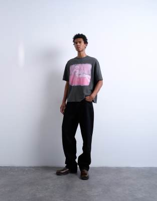 Topman Mason Newman X  Boxy Fit Textured T-shirt With Newman 37 Front And Back Print In Gray