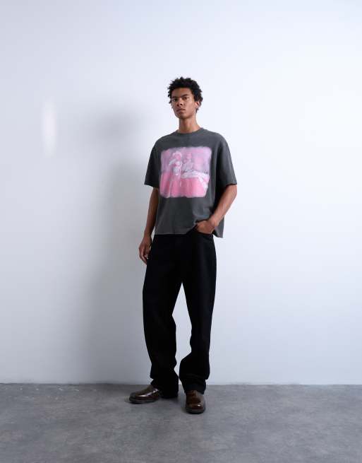 Mason Newman x Topman – Czarny sprany T-shirt fakturowany o pudełkowym kroju z nadrukiem Newman 37 z przodu i z tyłu, 2 z 5