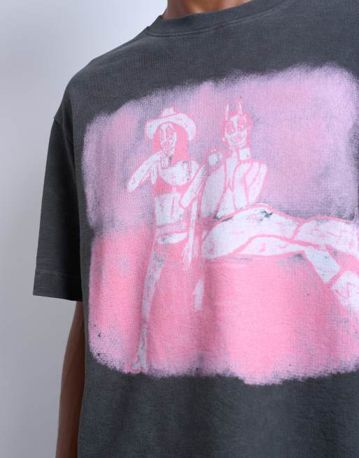 Mason Newman x Topman – Czarny sprany T-shirt fakturowany o pudełkowym kroju z nadrukiem Newman 37 z przodu i z tyłu, 4 z 5