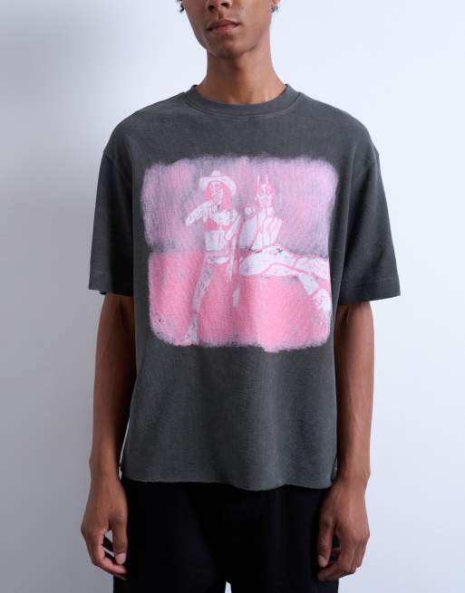 Mason Newman x Topman – Czarny sprany T-shirt fakturowany o pudełkowym kroju z nadrukiem Newman 37 z przodu i z tyłu, 5 z 5