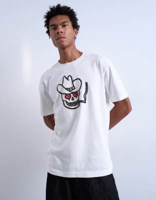 Topman Mason Newman X  Oversized Fit T-shirt With Cowboy Skull Print In White