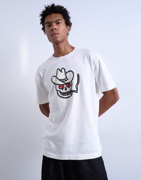 Mason Newman x Topman oversized fit T-shirt with cowboy skull print in ecru - view 1