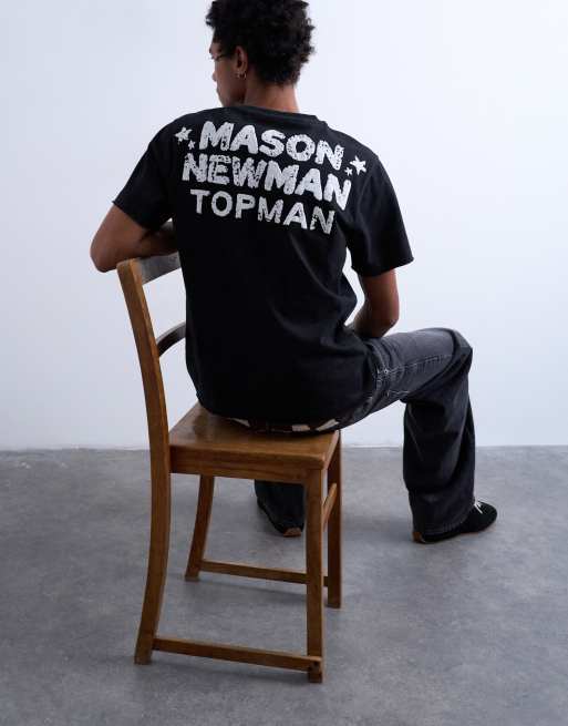 Mason Newman x Topman - Regular-fit T-shirt met Till death do us part-print op de voorkant en print op de achterkant in zwart met wassing