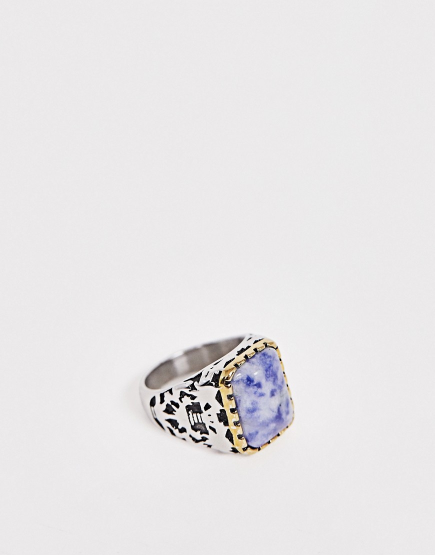 фото Массивное кольцо с синим камнем seven london-серебряный