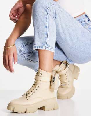 Массивные ботинки песочного цвета на шнуровке со съемным кошельком Steve Madden Tanker-P-Светло-бежевый цвет