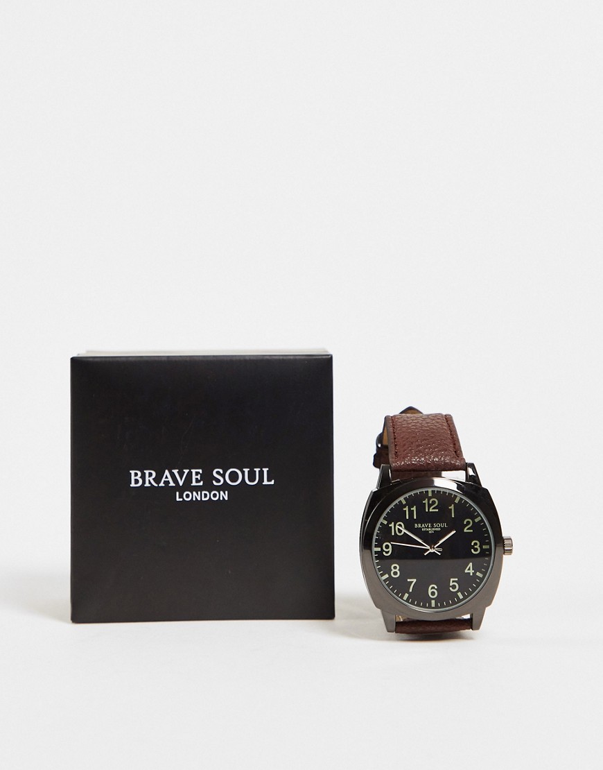 фото Массивные часы с черным циферблатом brave soul-коричневый цвет