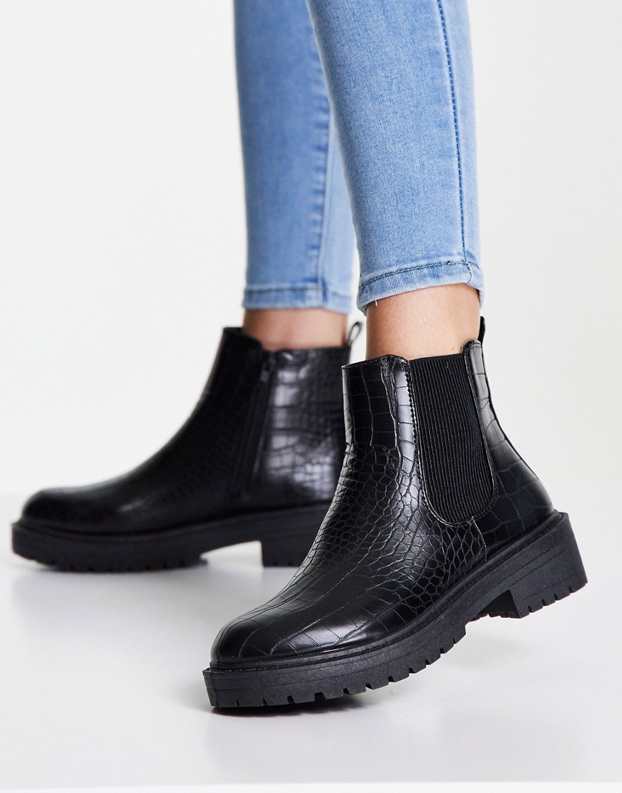 Массивные черные ботинки челси с эффектом крокодиловой кожи -Черный цвет New Look 11861332