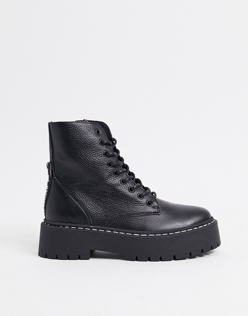 Массивные кожаные ботинки черного цвета на шнуровке Steve Madden Skylar-Черный
