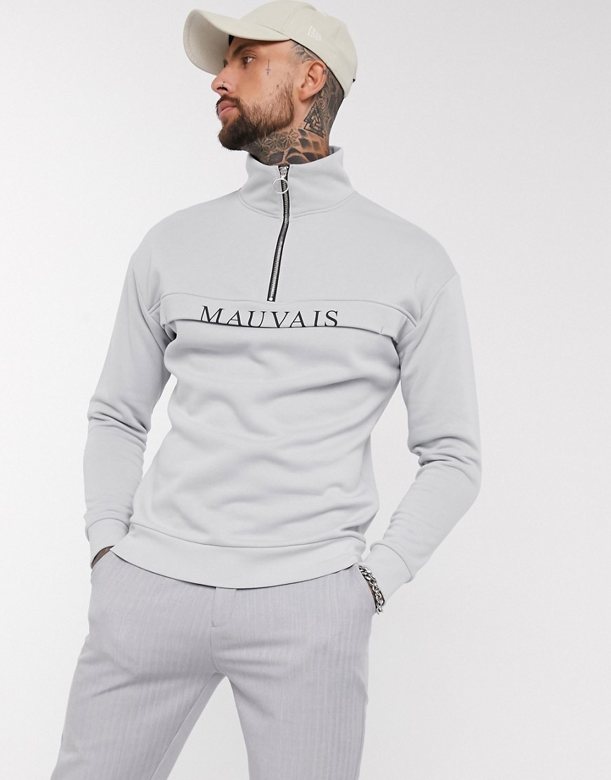 Mauvais - 1/4 Sweatshirt met rits en logo in grijs