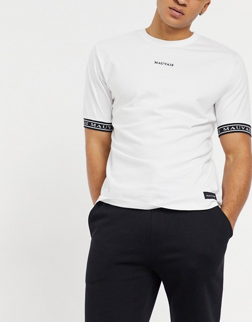 Mauvais boxy t-shirt shirt with tape sleeve in white