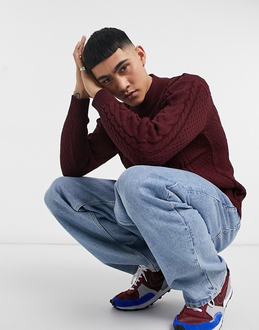 Mauvais cable knit funnel neck jumper in burgundy