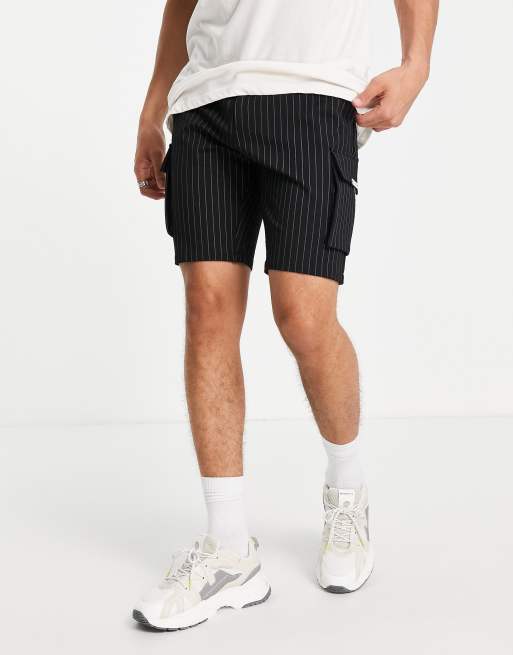 Mauvais – Cargo-Shorts in Schwarz mit Nadelstreifen, Kombiteil