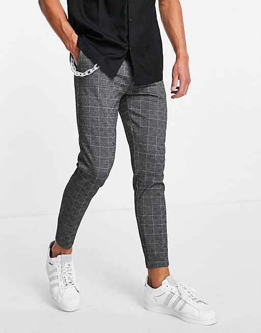 Mauvais check smart pants with frosted chain in grey