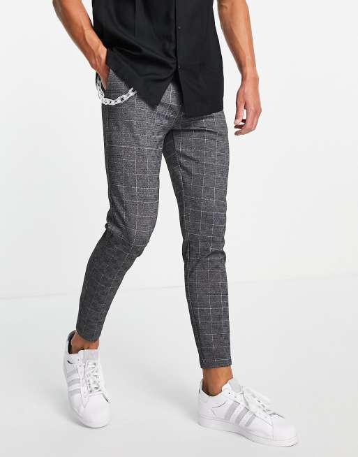 Mauvais check smart trousers with frosted chain in grey