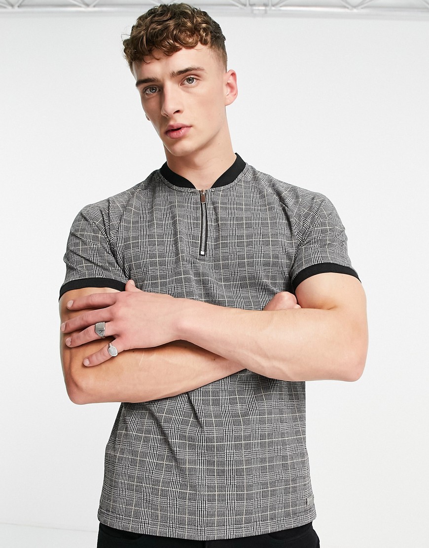Mauvais check zip t-shirt co-ord in grey