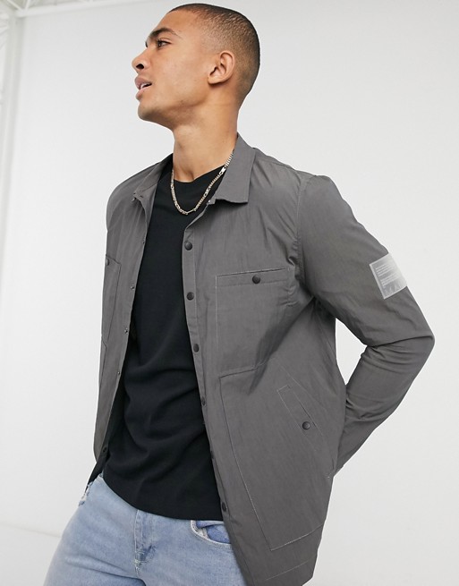 Mauvais crinkle utility overshirt co-ord in charcoal