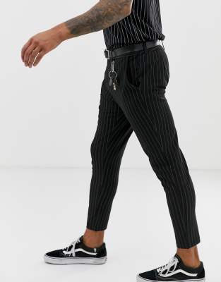 black pinstripe trousers