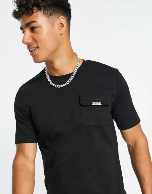 Mauvais – Hochwertiges T-Shirt in Schwarz mit Brusttasche, 3 von 4