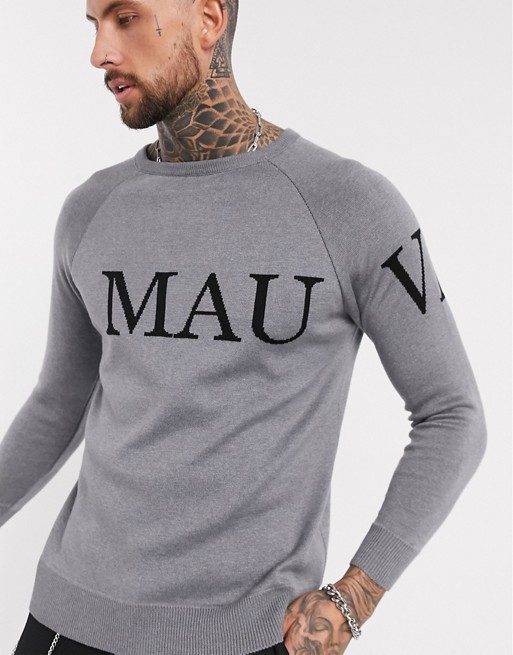 Mauvais knitted large logo sweatshirt in grey