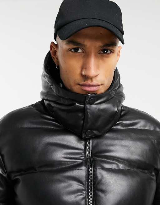 Mauvais leather look puffer coat in black