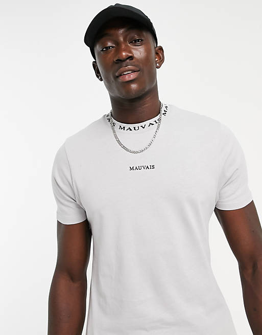  Mauvais neck tape detail t-shirt in grey 