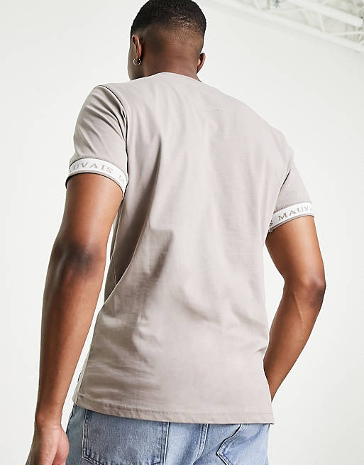  Mauvais neck tape detail t-shirt in taupe 