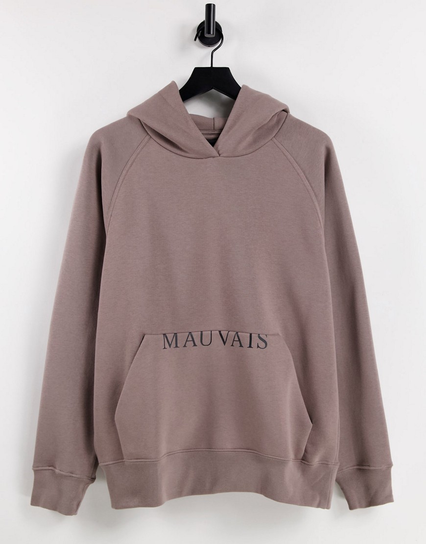 Mauvais - Oversized hoodie met half logo in taupe-Grijs