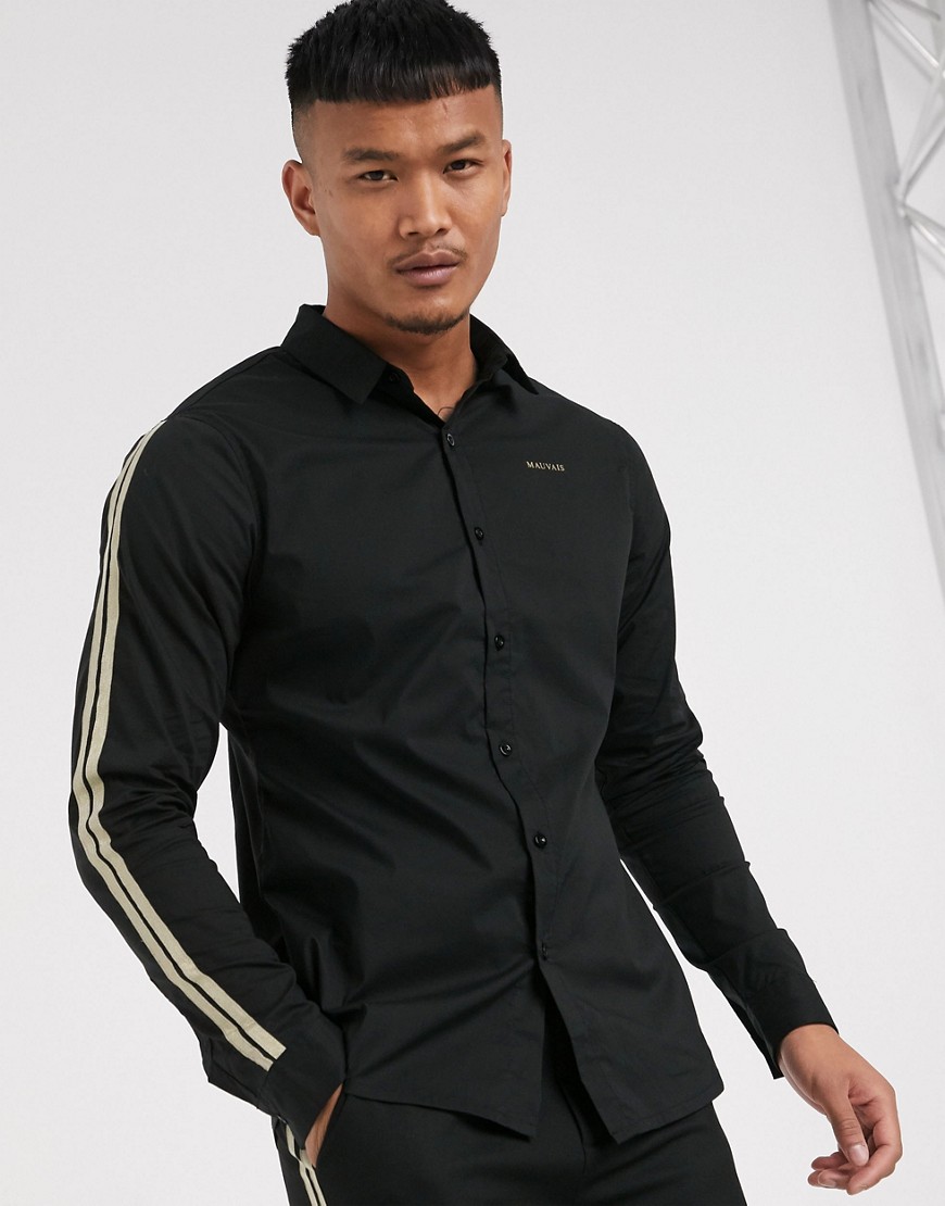 Mauvais oxford shirt with gold taping in black