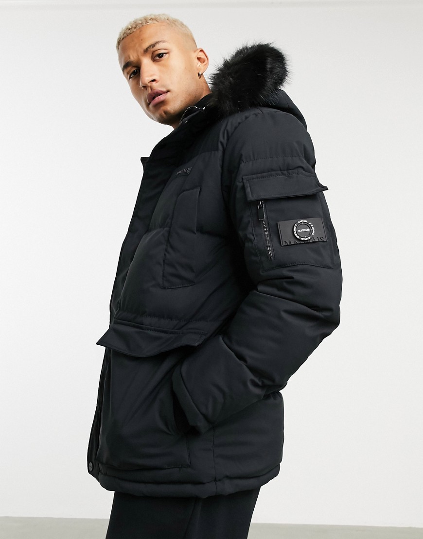 Mauvais parka coat with check print lining in black-Neutral