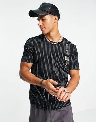 Mauvais pinstripe buckle strap t-shirt in black - ASOS Price Checker