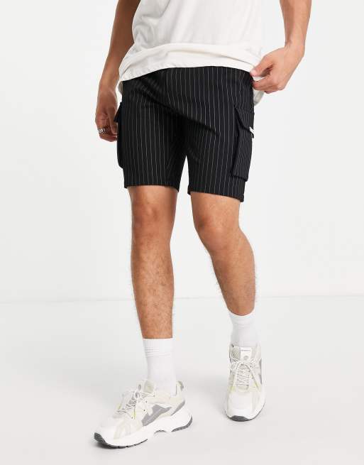 Black cheap pinstripe shorts