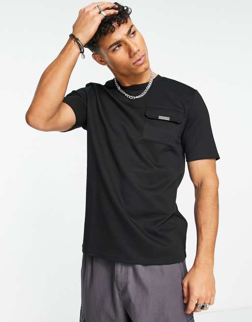 Mauvais - Premium T-shirt met borstzak in zwart, 4 van 4