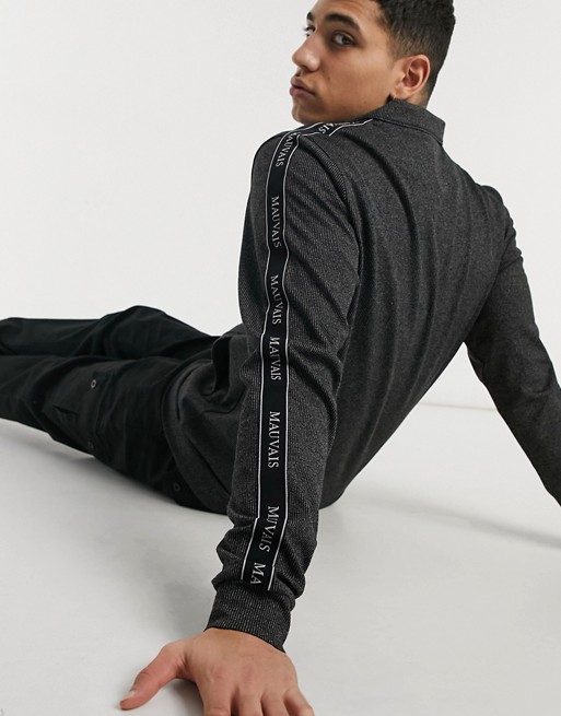 Mauvais rib smart track jacket co-ord in black space dye