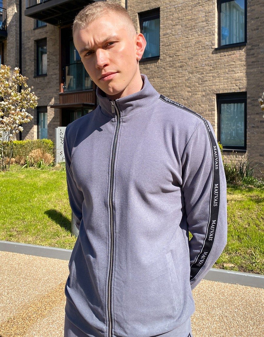 Mauvais rib track jacket with tape in gray-Green