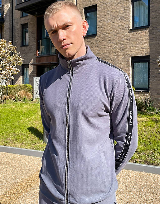 Mauvais rib track jacket with tape in grey