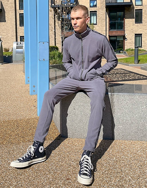 Mauvais rib track joggers with tape in grey