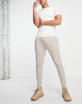 Mauvais Mauvais ribbed smart joggers co-ord in beige-Neutral