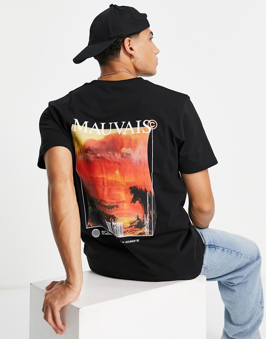 Mauvais - T-shirt à imprimé paysage au dos - Noir