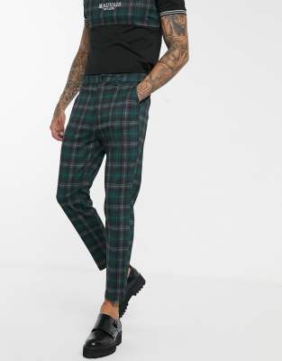 green and black check trousers