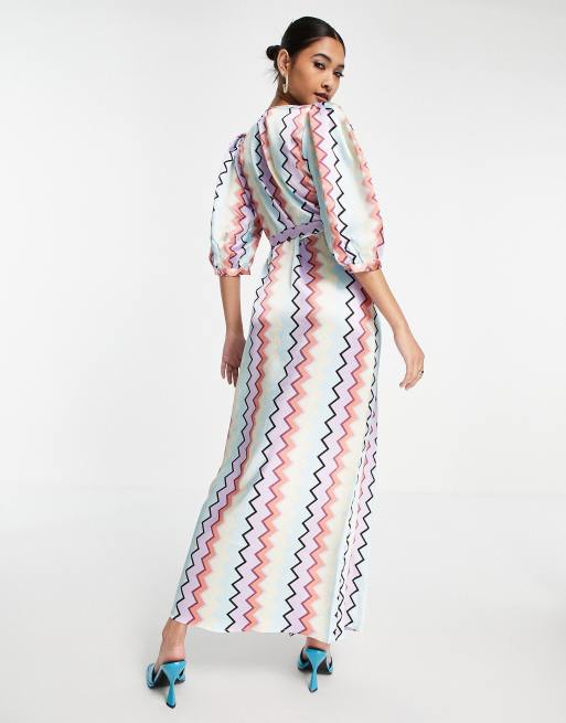 Maxi vestido de satén Vila con estampado en zig-zag - MULTI, 4 de 4